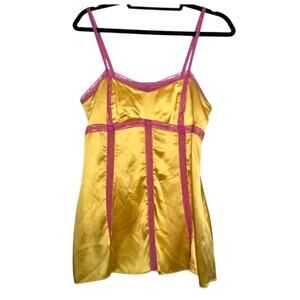 Y2K Satin Lace Camisole Womens L Pink Babydoll Sexy Romantic VNTG Tank Blouse
